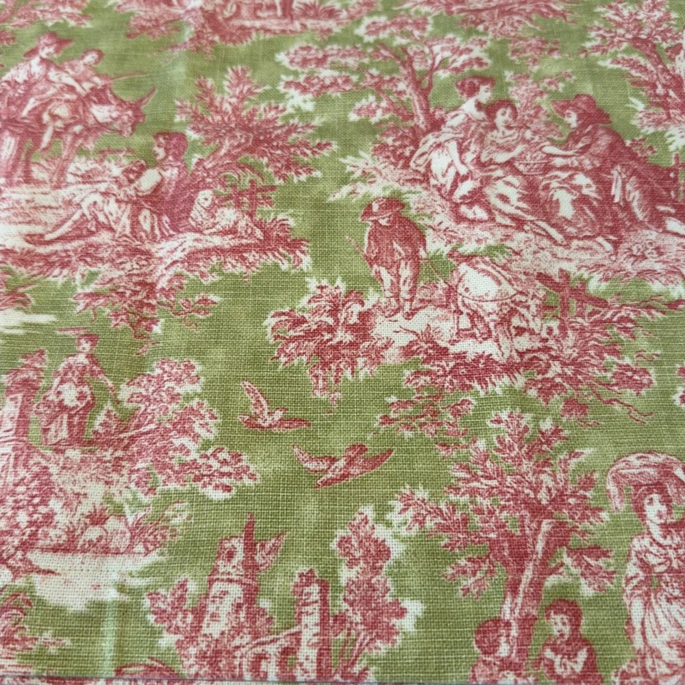 Vintage French Country Toile de Jouy Window Valance Red Green Pastoral 53x16